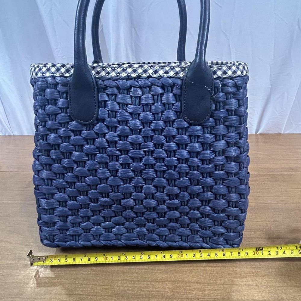 Talbots Top Handle Bag Womens Small Blue Woven Plastic Gingham Lined Purse - Picture 6 of 9